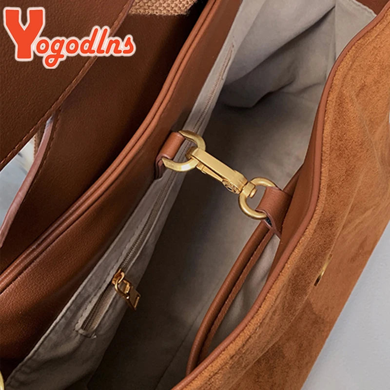 Yogodlns الخريف الشتاء الصوف حقيبة كتف الإناث متجمد الجلود حقيبة كروسبودي حقيبة كروسبودي الرجعية سعة كبيرة حقيبة ساعي