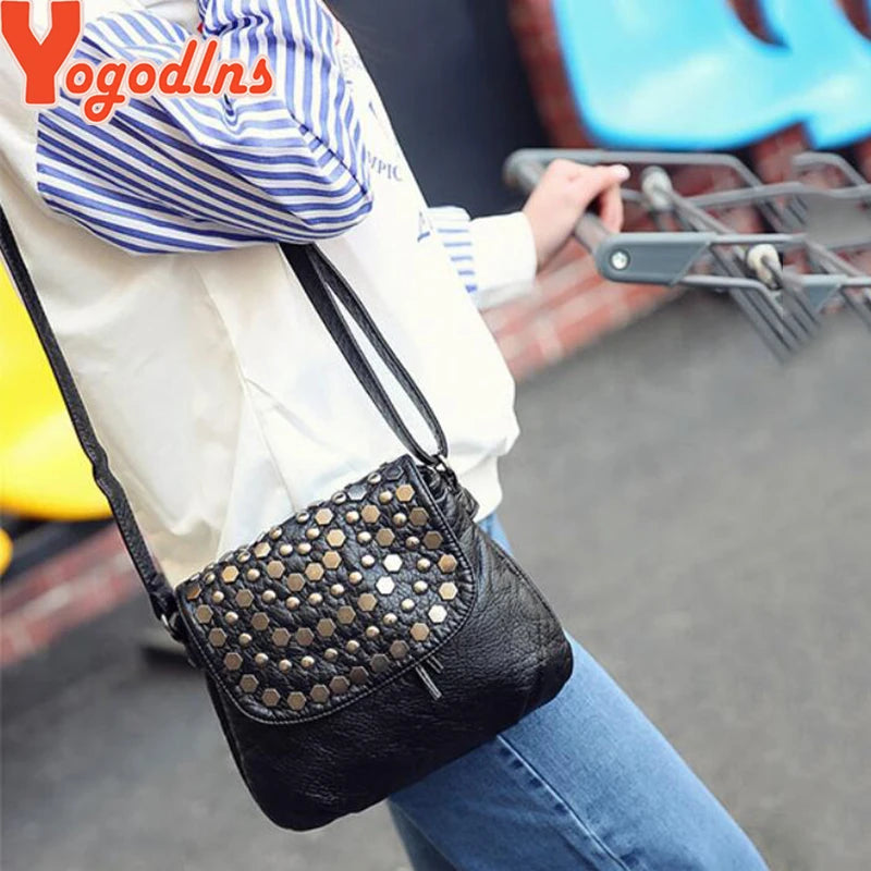 Yogodlns Modes schwarzes Enveljavascop Women Clutch Nietmädchen Leder Party Geldbörse kleine Schulter Handtasche Abend Messengerbeutel