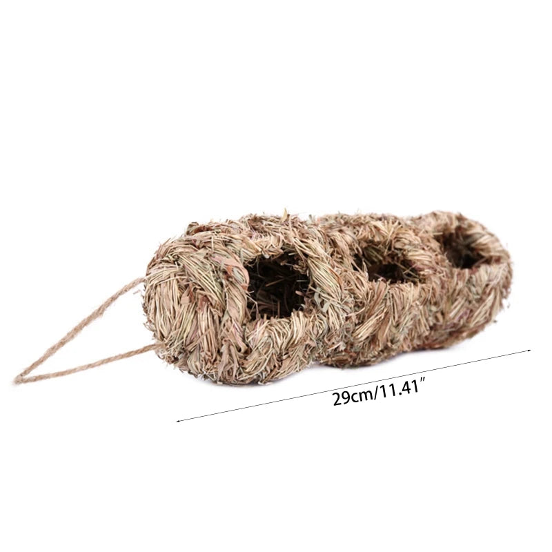 2024 Noua casă Canary Canary Canary Grass Bird Outside Straw Bird Hut 3 găuri pentru Sparrow Hanging Finch Costing Nest