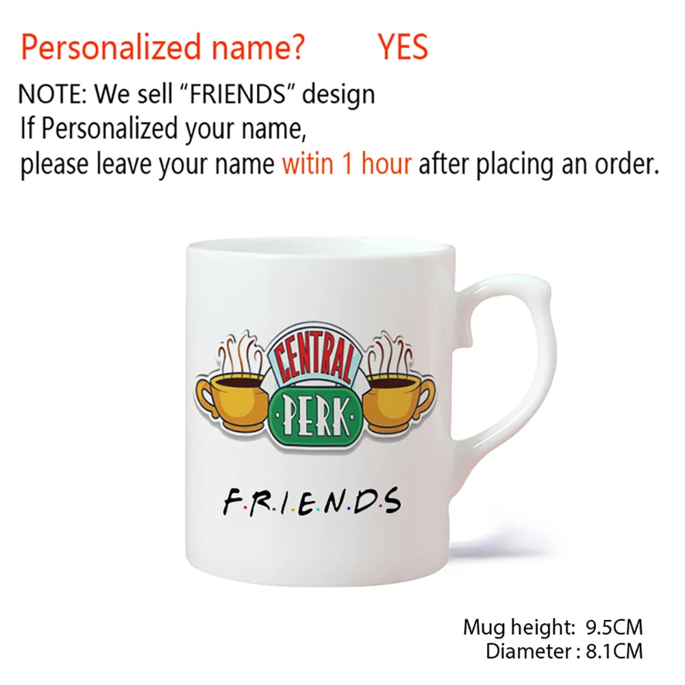Personalized Name Mug Central Perk Design Coffee Mug Custom Tea Cup Chocolate Milk Beer Mugs Lovers Friends Gifts Dropshipping