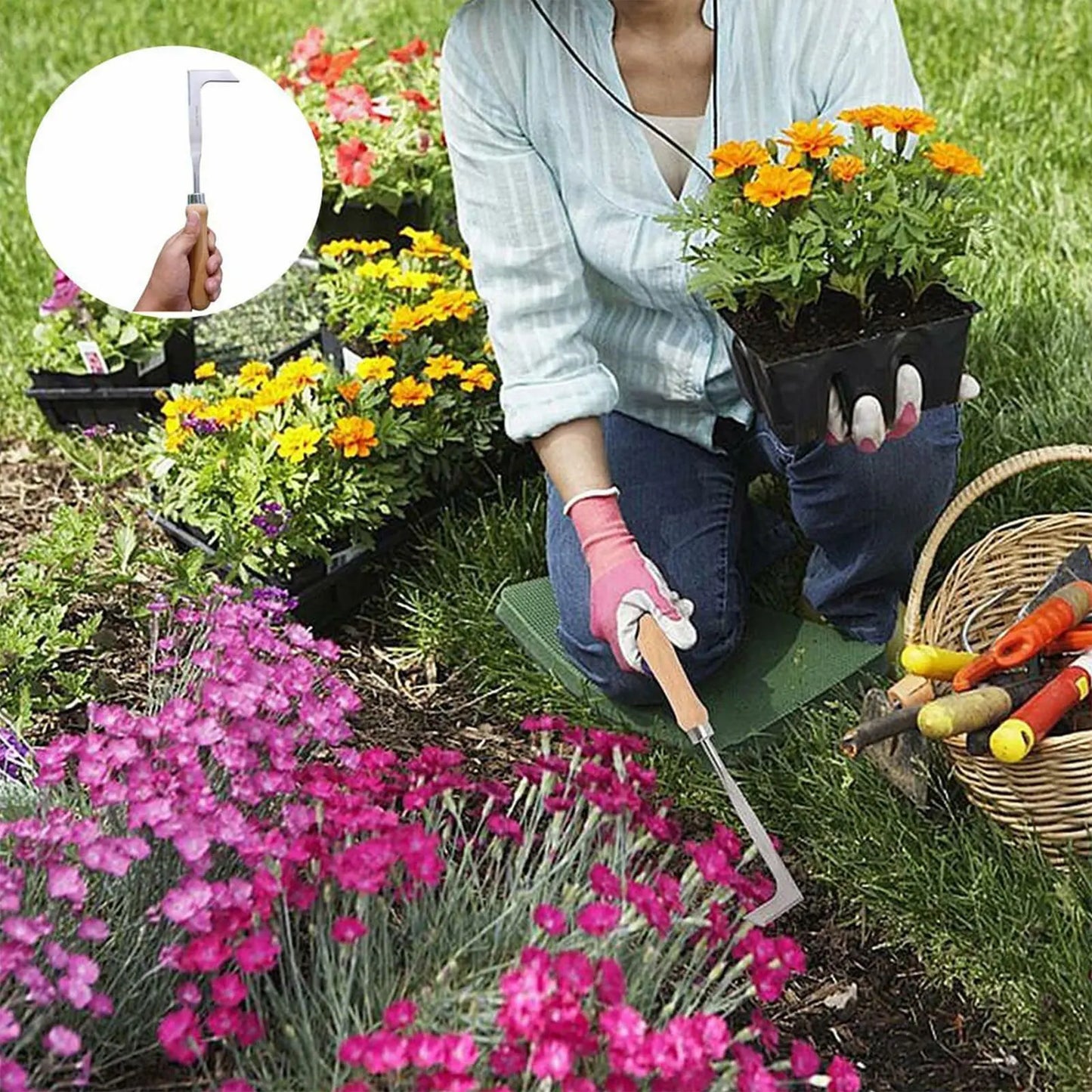 L formet håndskalning Weedter Root Remover Tool Outdoor Weeder Portable Weed Puller Håndteret manuel rustfrit stål haveværktøj