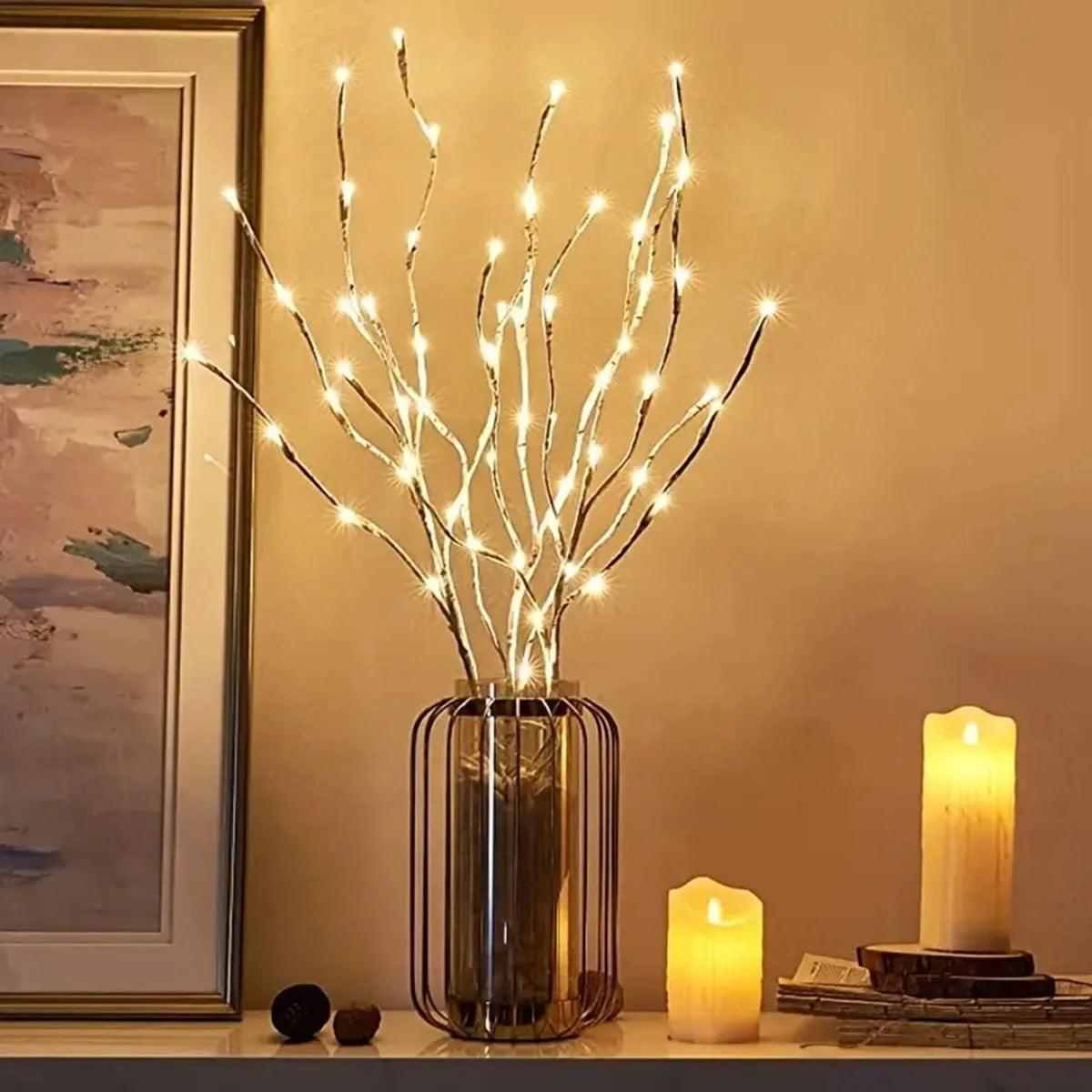 1 PC White Birch Branch Lights Battery Operated 20 LED Fairy Lights Willow Branches for Home Bedroom Inside Outdoor Decoration