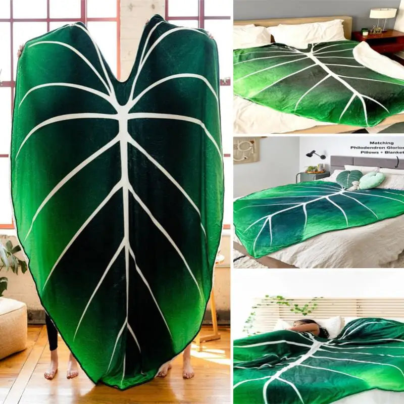 Warm Fluffy Adult Blanket Super Soft Giant Leaf Blanket for Bed Sofa Gloriosum Plant Blanket Home Decor Throws Towel Cobertor