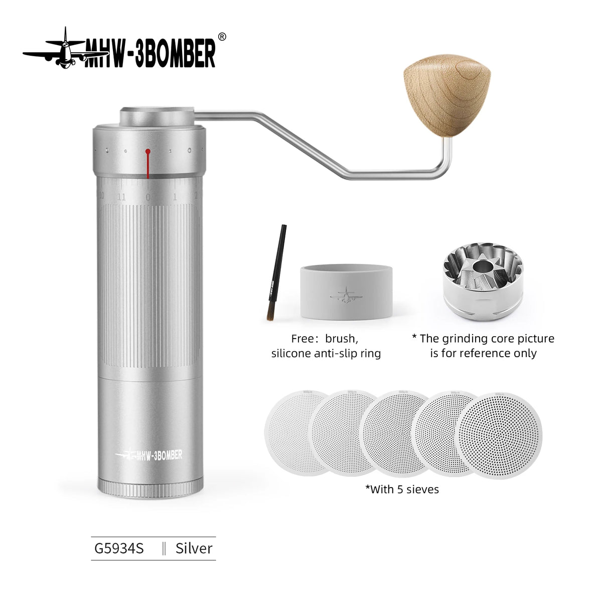 MHW-3BOMBER Manual Coffee Grinder Numerical External Setting Stainless Steel Conical Burr Fit Drip Coffee Espresso Barista Gifts