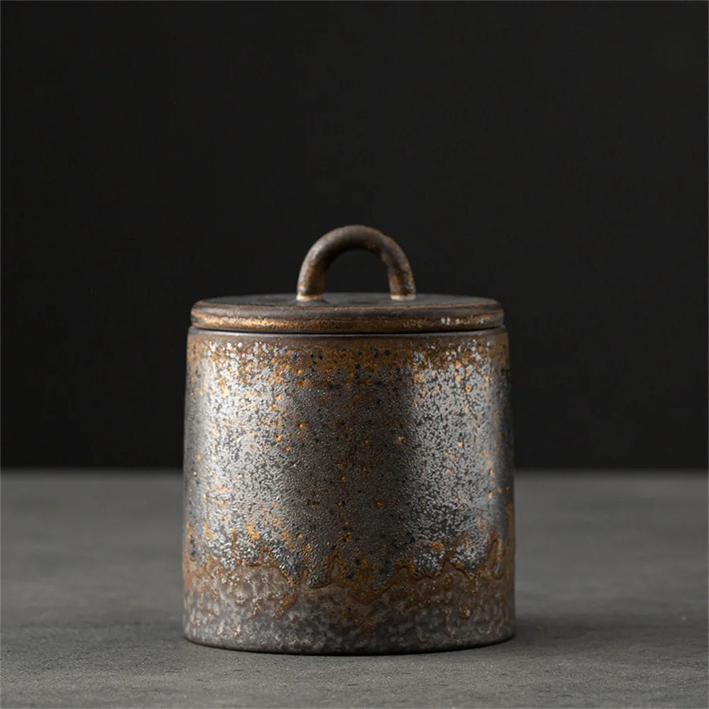 Ceramic Tea Caddy Sealed Jar Small Tea Box Portable Tea Can Storage Tank Candy Jars Food Container Tea Organizer Decorative Jar