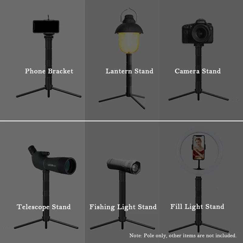 Camping lysbeslag mini sammenfoldelig ultralette aluminium lampe pol Multifunktion kamera stativ stativ til udendørs picnic vandreture