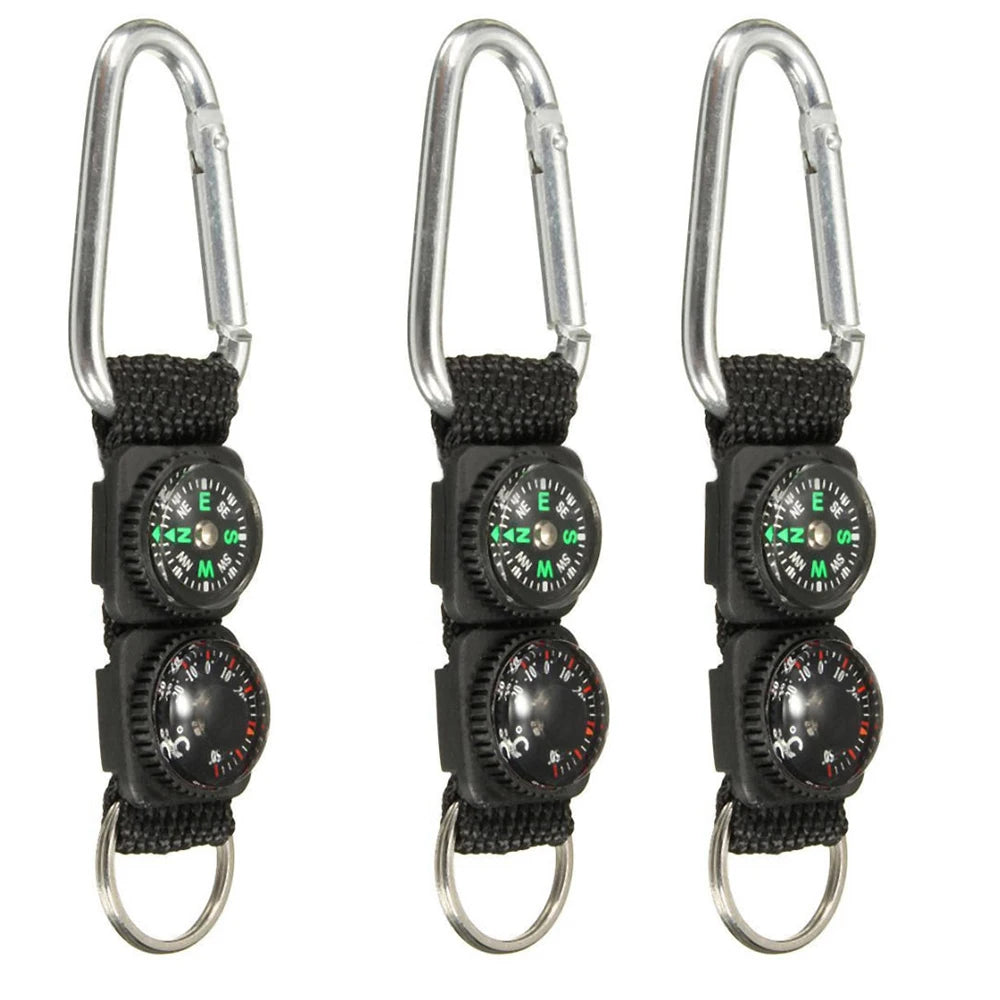 1pc Multifunksione Universale 3 në 1 Camping Ngjitja Mini Carabiner W Keychain Compass Termometri i Termometrit Keyelës