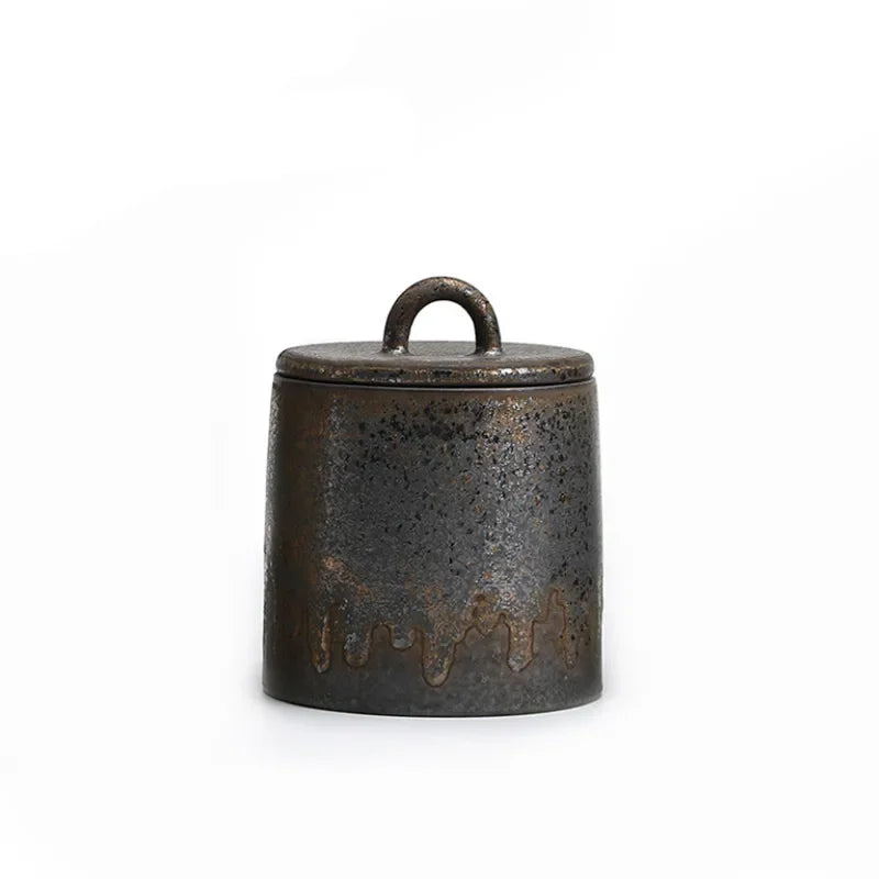 Japanese Ceramic Sealed Tea Caddy Coarse Pottery Large Vintage Spice Jar Household Candy Storage Tank Food Container Canister