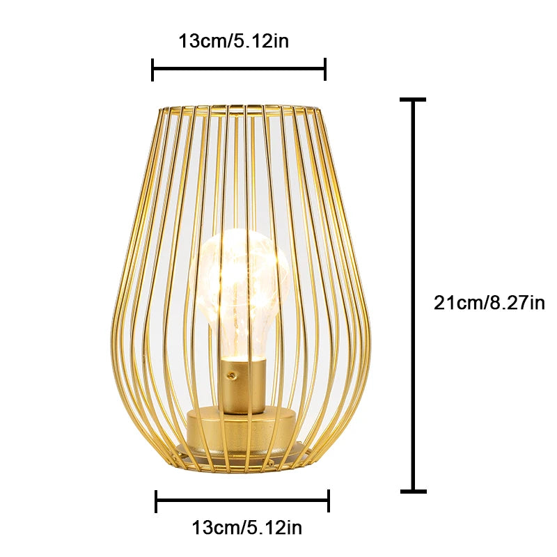 Golden Candle Holder Cage Table Lamp Cordless Lamp Battery Operated Lamp for Garden Wedding Parties Indoor Outdoor Home Decor