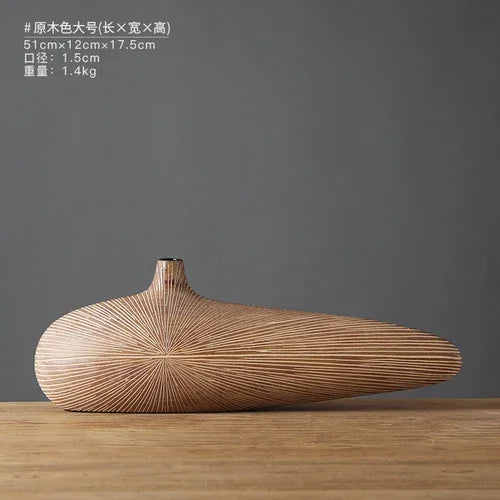 Modern Line Stripe Resin Vase Flower Arrangement Dried Flower Imitation Wood Vase Bookcase Desktop Decoration Crafts Furnishings