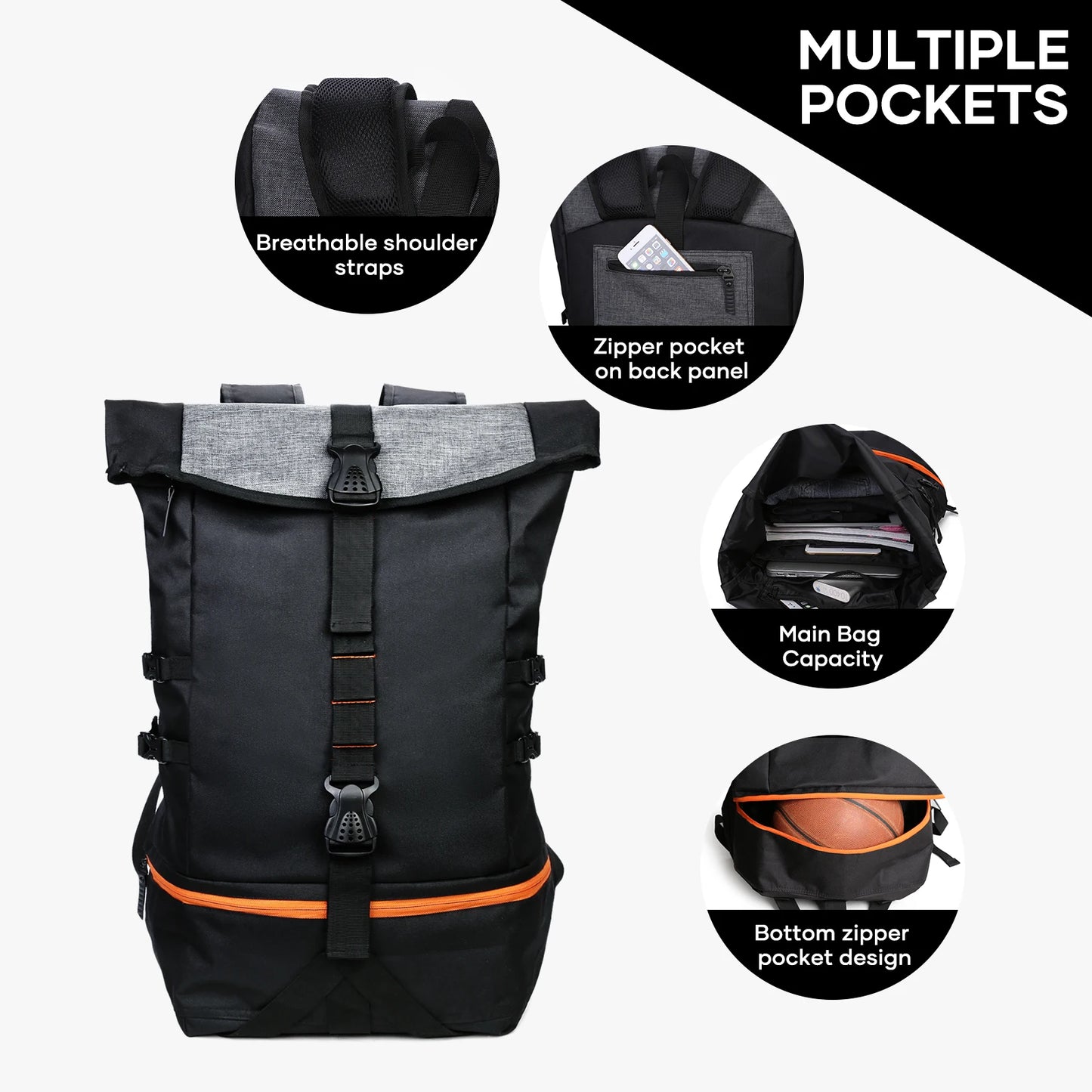 Mochila de baloncesto Bolsa deportiva grande para hombres con compartimento de pelota separado, bolsa de equipo deportivo para fútbol, ​​voleibol, viaje