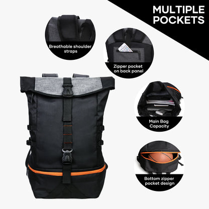 Mochila de baloncesto Bolsa deportiva grande para hombres con compartimento de pelota separado, bolsa de equipo deportivo para fútbol, ​​voleibol, viaje