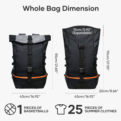Mochila de baloncesto Bolsa deportiva grande para hombres con compartimento de pelota separado, bolsa de equipo deportivo para fútbol, ​​voleibol, viaje