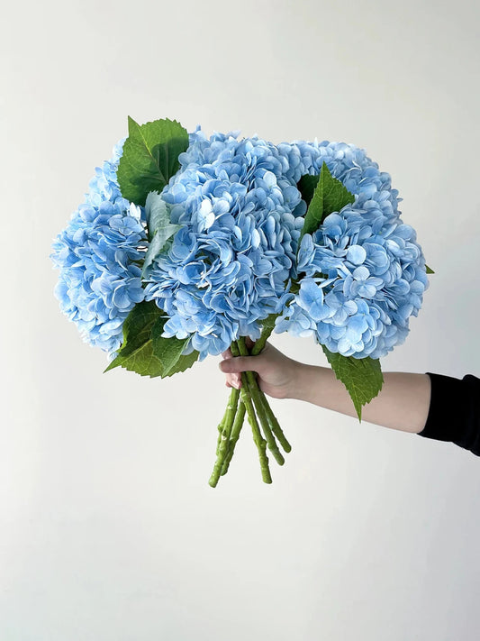 Blauwe kunstmatige Hydrangea Flowers Real Touch Green Artificial Hydrangea Takken Decoratie Wedding Bouquet Flower Arrangement