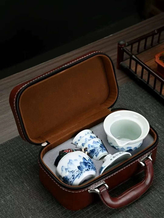 Handmade Porcelain Travel Tea Set|Teapot Clay Set|Tea Ceremony|Camping|Tea Making|Outdoor|Chinese Tea Set