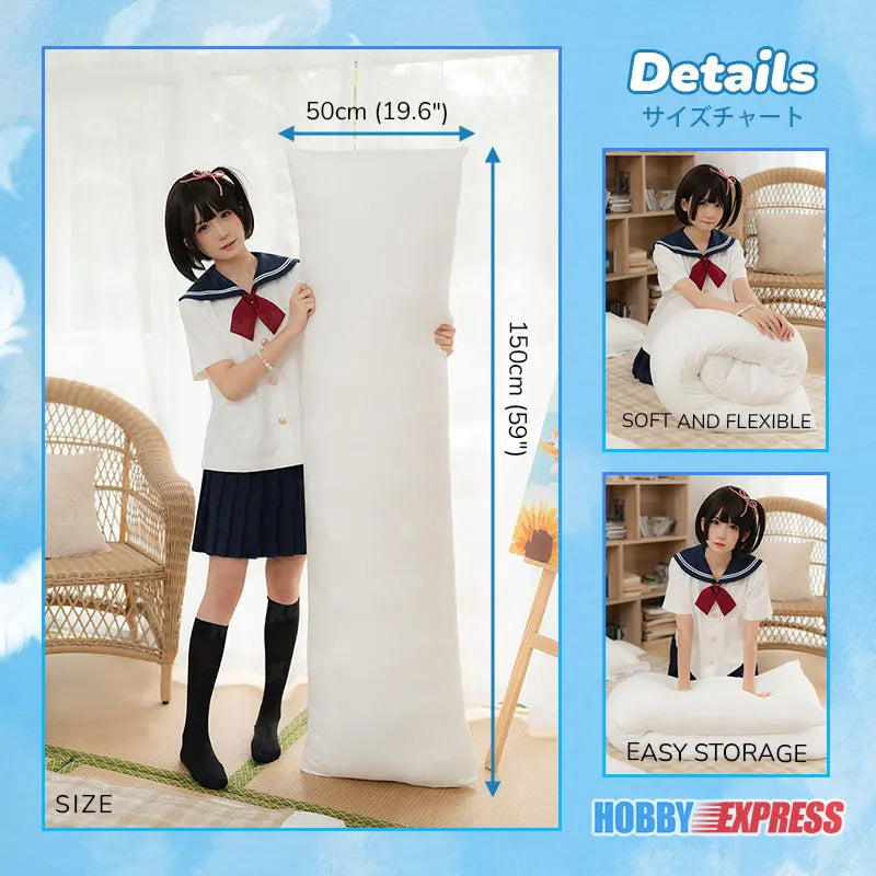 Hobby Express 150x50cm Dakimakura Algodón almohada interior Rectángulo Blanco Accesorios de dormitorio Interior Almohada interior Cuerpo