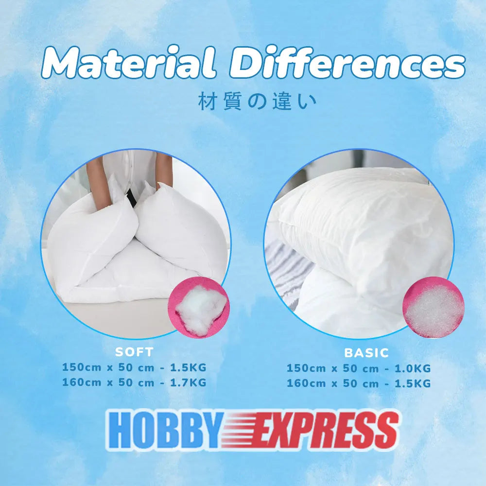 Hobby Express 150x50cm Dakimakura Algodón almohada interior Rectángulo Blanco Accesorios de dormitorio Interior Almohada interior Cuerpo