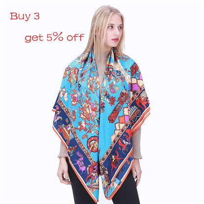 Lesida Pure Silk tørklæde Kvinder store sjaler Stoles Tree Print Square tørklæder Ekcharper Foulards femme Wrap Bandanas 130*130 cm 1303