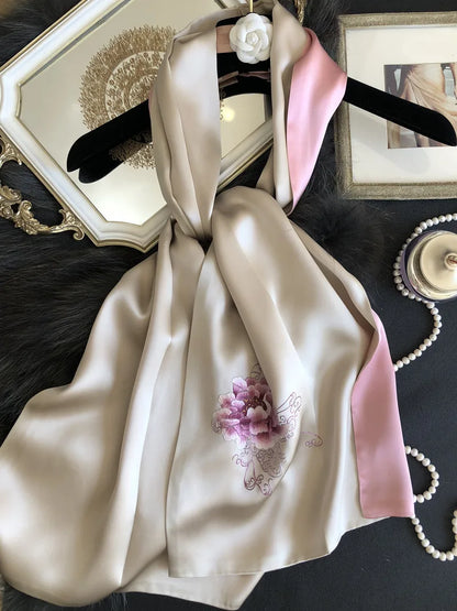 Peony 100% lenço de seda Mulheres bordadas moda elegante pashmina embrulhando um xale de lenço de seda real