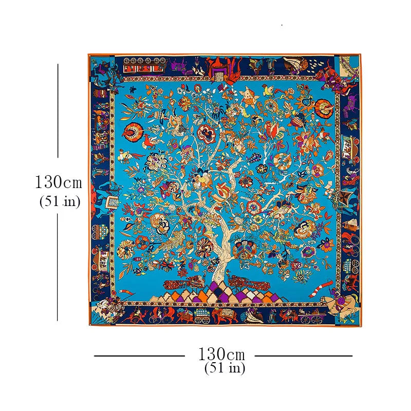Lesida Pure Silk tørklæde Kvinder store sjaler Stoles Tree Print Square tørklæder Ekcharper Foulards femme Wrap Bandanas 130*130 cm 1303