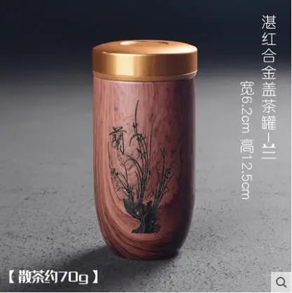 Portable Ceramic Tea Can, Purple Sand Tea Caddy Imitation Wood Grain, Medium Pu'er Tea Box, Mini Travel Storage, Sealed Cans