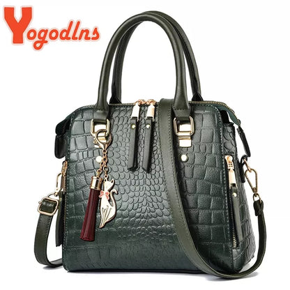 Yogodlns Luxus Krokodilmuster Handtasche Frauen Winter neuer Pu Leder Quaste Wasten Umhängetaschen Marken Design Griff Tasche Lady Geldbeutel