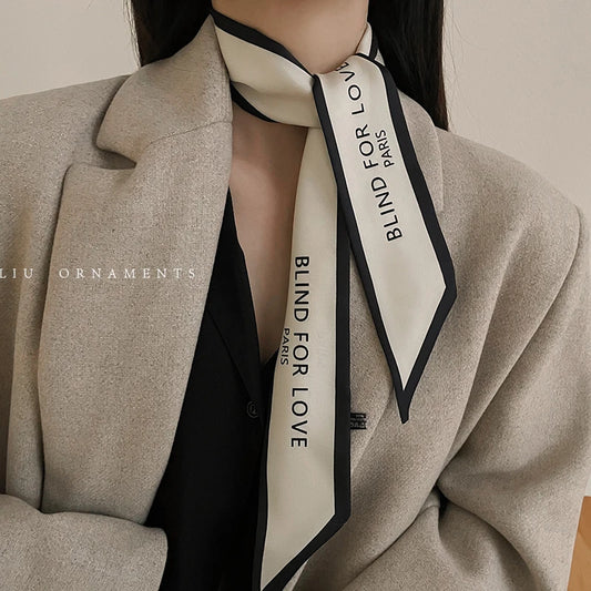 "Blind for Love" Long Women Scarf Fashion Hair Bands Chic Silk Letter Print Pose Ribbon Scarf Warps Foulard Neckerchief