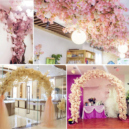Cerezo artificial Blossom Rosa Cerezo Cerezo Flor de seda Spring Cherry Bonsai Arch Props de boda Decoración del hogar