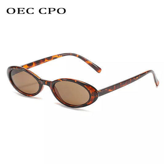 OEC CPO Sexy Small Oval Women's Sunglasses 2023 Ny Fashion Leopard Brown Hot Sun Glasser Kvinne Retro fargerik skygge Briller
