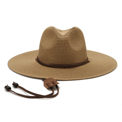 Nuovi donne Brim Donne uomini Panama Pagning Cappello con cinturino da sole Summer Garden Beach Sun Hat Upf 50+
