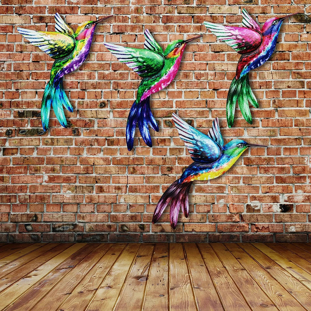 Skulptura e artit të murit të shpendëve metalikë Skulptura në natyrë varëse varëse e madhe Hummingbird për dekorimin e shtëpisë së murit të kopshtit