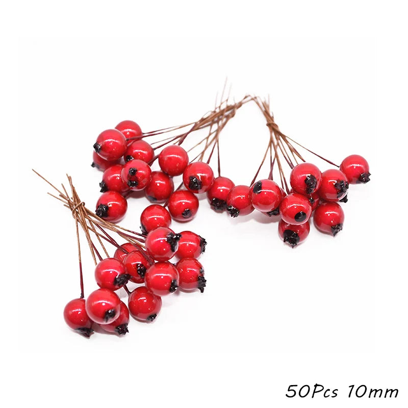 Tema vermelho Flor artificial Cherry Stamen Burries Bundle DIY Diy Decoração de Casamento Bolo de Casamento Caixa de Presente Decoração de Natal Decoração
