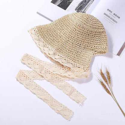 Delicatesse dame zomer buiten reizen strand strand anti uv zonnestro -hoed vrouwen kanten rand emmer hoed ouder kind zonnebrandcrème strohoed