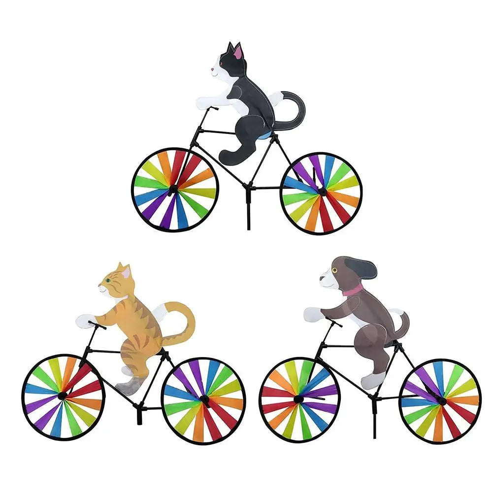 Animal Riding Bike Windmühle Innovative Cartoon Katzenhund Wind Spinner Hof Kunstdekoration Garten Ornament Wind tragbar