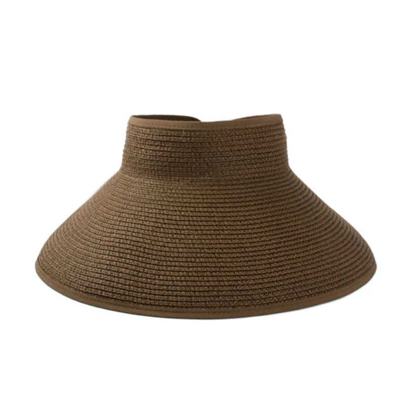 2021 Summer Folding Empty Top Hat Straw Hat Sun Hat Beach Hat UV Protective Sunshade Sun Hat Panama Women's Straw Hat