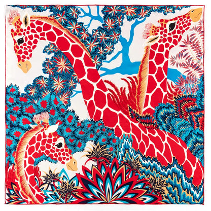 Eșarfă de mătase cu două mătase manual de mătase cu două girafe, eșarfe pătrate eșarpe echarpes foaards femme wrap bandana hijab 90cm