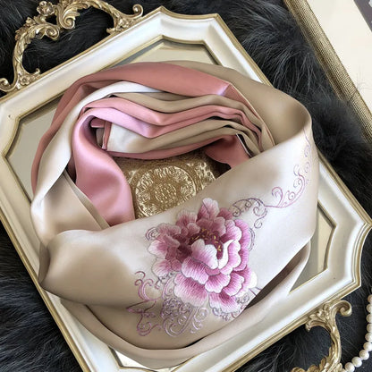 Peony 100% lenço de seda Mulheres bordadas moda elegante pashmina embrulhando um xale de lenço de seda real