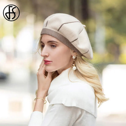 FS Ženy barety pro podzimní zimní bílý francouzský umělec Hat Vintage Girls Painter Hats Beret Femme Female Cap 2023