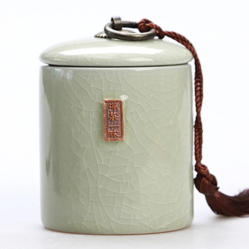 Household Tea Box Ceramic Pot Storage Sealed Pot Coffee Storage Pot Living Room Coffee Table Decoration Kitchen Grain Dispenser