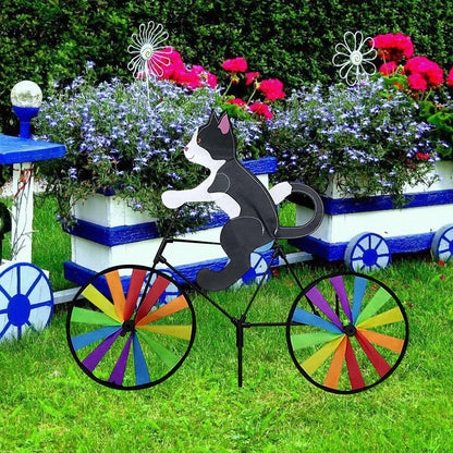 Animal Riding Bike Windmühle Innovative Cartoon Katzenhund Wind Spinner Hof Kunstdekoration Garten Ornament Wind tragbar