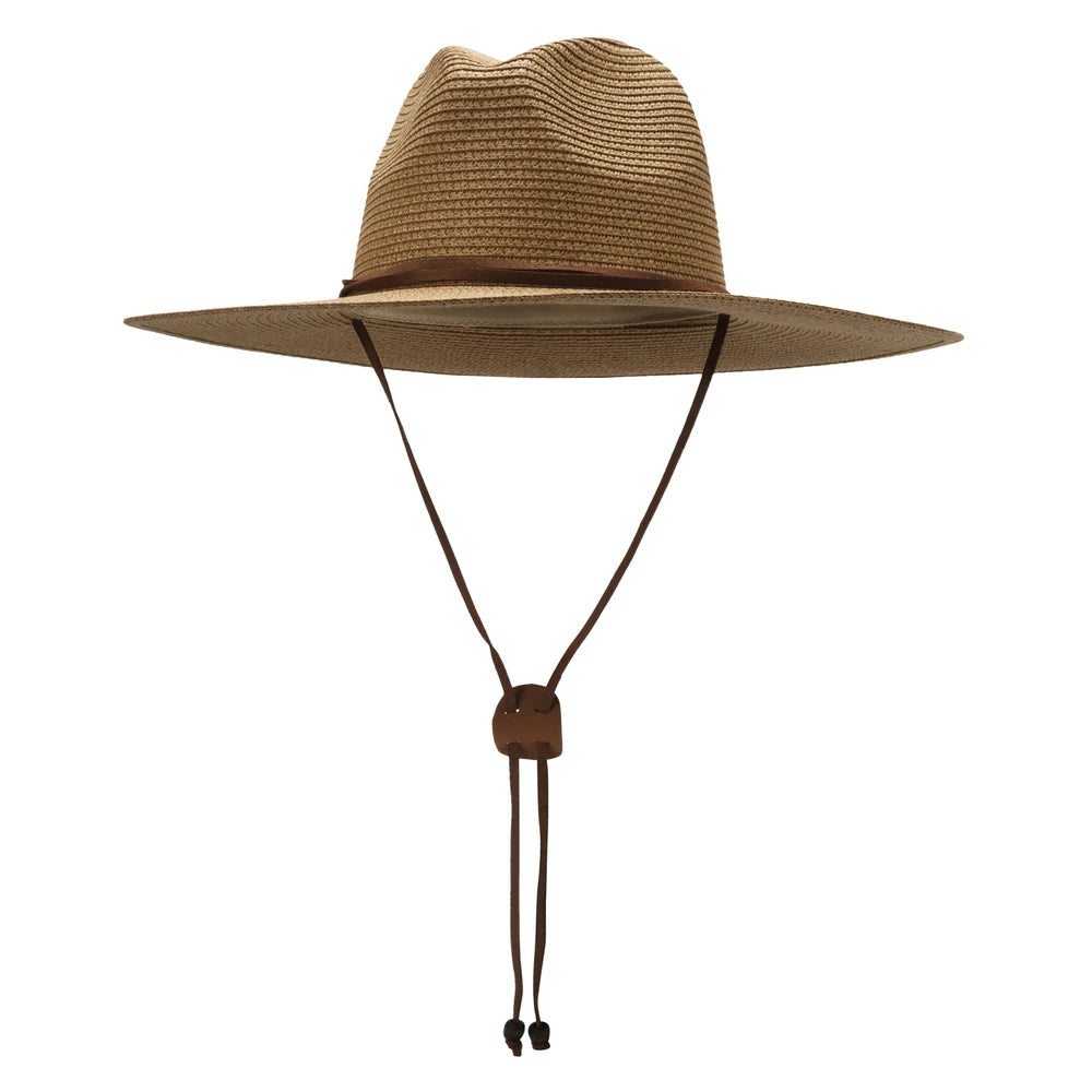 Nuovi donne Brim Donne uomini Panama Pagning Cappello con cinturino da sole Summer Garden Beach Sun Hat Upf 50+