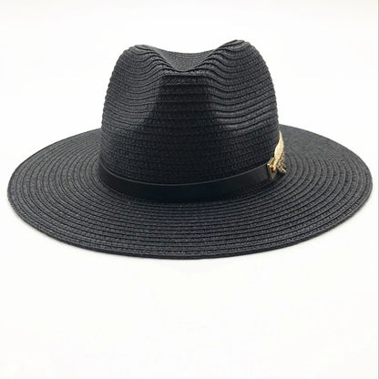 Hot Sell wide rig zomer strand zand zon hoed vrouwen mannen panama vintage fedora straw hoed mannen Britse stijl zonneschade stropcaps