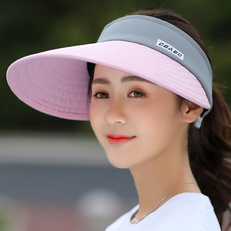 2021 Einföld kvenkyns SUMER SUN VISOR WIDE BRIM HAT SCANE HAT Stillanlegt UV Protection kvenkyns húfa pakkning
