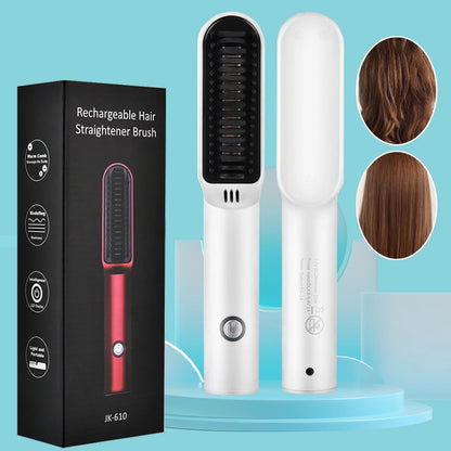 Cordless Hius suoristutin harja sähkökeraaminen kuuma kampa parran suoristaminen kuivausrumpu nopea lämmitys curler hiusrauta styleri työkalut