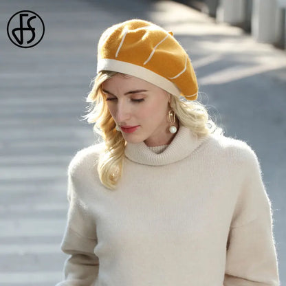 FS Ženy barety pro podzimní zimní bílý francouzský umělec Hat Vintage Girls Painter Hats Beret Femme Female Cap 2023