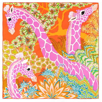 Eșarfă de mătase cu două mătase manual de mătase cu două girafe, eșarfe pătrate eșarpe echarpes foaards femme wrap bandana hijab 90cm