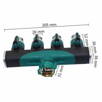 3/4 "Landbruk Irrigasjon Splitters Metall en-til-fire ventildistributør Garden Vannkontakter USA Standard tråd 1 PC