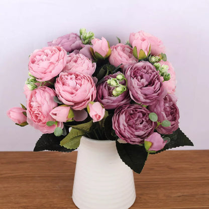 30cm roz roz roz buchet buquet buget flori artificiale 5 capete mari
