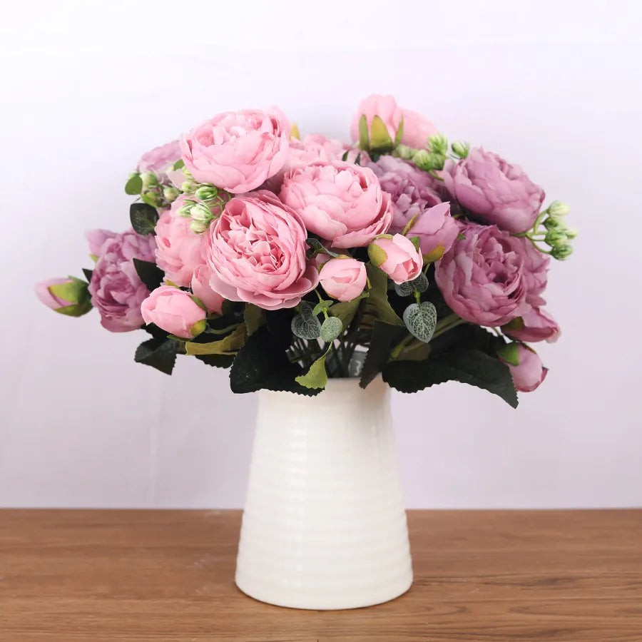 30cm roz roz roz buchet buquet buget flori artificiale 5 capete mari