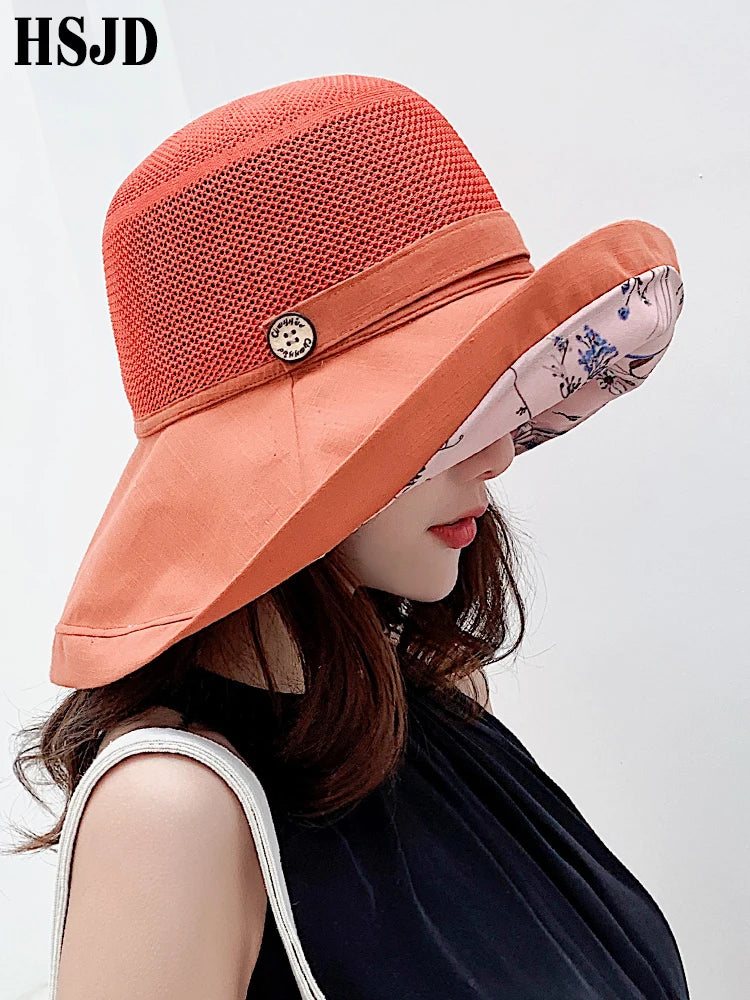 2019 Summer Summer Big Wide Brim Flower Sun klobouk pro ženy Mesh UV ochrana